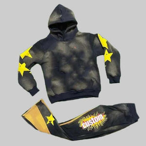 Conjunto de sudadera con capucha y pantalones de chándal de alta calidad, pantalón acampanado de sudor personalizado, chándal de lavado ácido, chándal Vintage con cremallera para hombres - Product Image 4