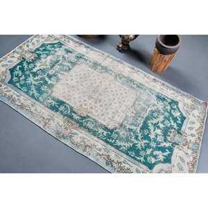 พรมเตอร์ตุรกี7.2ft วินเทจแบบดั้งเดิมสีเขียวเย็บปะติดปะต่อกันสีขาวแผ่นเรียบลาเท็กซ์ขนสัตว์สำหรับตกแต่งห้องนั่งเล่นวัยรุ่น - Product Image 4