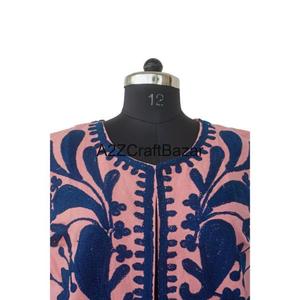 Veste en coton pour femme, imprimé floral Suzani tissé à la main, boutons recouverts, automne-hiver, confortable et respirante - Product Image 3