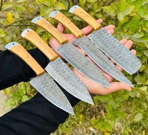 Prix de gros, couteaux de chef de haute qualité avec manches en bois, ensemble de 5 pièces avec étui en cuir, fabrication artisanale, damas 110 couches - Product Image 4