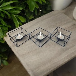 Supports de T-Light en métal de forme carrée ensemble de supports de T-Light faits à la main pour la décoration de Table de dîner de mariage - Product Image 1