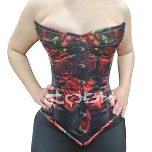 Corset à armatures en acier, style overbust, à motif floral de roses rouges, à prix de gros - Product Image 3