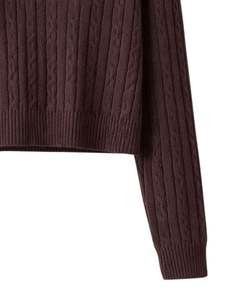 Pull en maille torsadée à col polo pour femme, personnalisé, marron foncé, coupe courte, manches longues, ourlet côtelé, patte de boutonnage, décontracté, pull d'hiver - Product Image 6