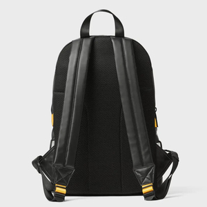 Minimalist <b>Black</b> Softback Laptop <b>Backpack</b> With Yellow And White Stripes Zipper Closure Unisex Water Resistant 20-39L Capacity - Product Image 4