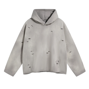 Fashionwear Hot Selling Custom Ripped Streetwear Style Winter Pullover Hoodie Distressed Cotton Fleece Acid Washed Hoodies - Product Image 1