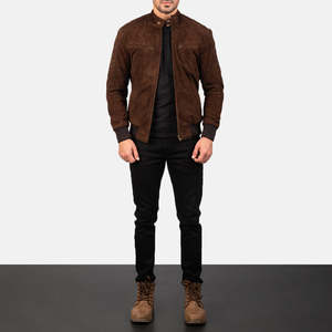 Sven Mocha <b>Suede</b> Bomber <b>Jacket</b> Genuine Sheep Skin Water-Proof Reversible Aviator/Biker Zippered Closure Embroidered XS Autumn - Product Image 3