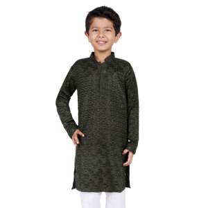 TRILOKI Kids <b>Kurta</b> Set for Boys Dark Olive Green Rayon Embroidered <b>Silk</b> Salwar Indian Traditional Ethnic Wear PARKID09 - Product Image 2