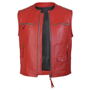 Gilet de moto rouge personnalisé en cuir véritable de grande taille sans manches Club d'équitation gilets de moto pour adultes - Product Image 2