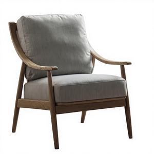 Elegante Sillón de Estilo Escandinavo con Estructura de Roble Natural y Tela Texturizada Gris Claro de Primera Calidad - Product Image 1