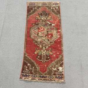 1.3x3 ft Rug, Turkish Vintage Rug, <b>Red</b> Brown Ombr <b>Wool</b> Rug - Product Image 1