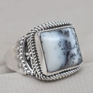 925 Sterling Silver Dendritic Agate <b>Ring</b> Square Black & White Agate Jewelry Handmade Boho <b>Statement</b> <b>Ring</b> Unique Gift for Her - Product Image 4