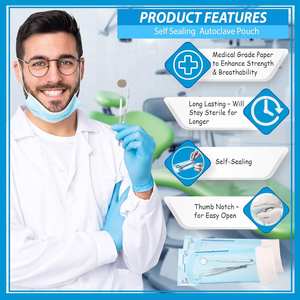 Envasado dental autosellado autoclave esterilización bolsa bolsas <span class=keywords><strong>barrera</strong></span> cubre - Product Image 3