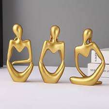 Handmade Modern Design Tabletop Sculpture <b>Statue</b> Set 3 Aluminum Brass <b>Gold</b> Plated for Home Decorative Christmas Wedding - Product Image 3