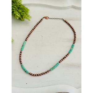 Collier en perles de turquoise et de cuivre de Kingman, style bohème, tendance, classique, chaîne religieuse, cadeau pour les chrétiens - Product Image 2