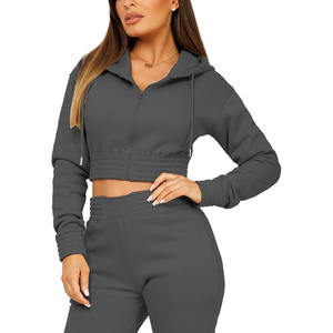Out Sale femmes Fitness sport sweat haut court pull Gym sweats à capuche fabriqué en usine fermeture éclair manches longues sweats à capuche - Product Image 4