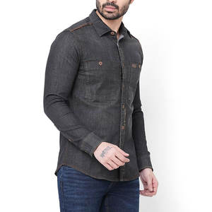 Turn-Down Collar Cotton Spandex Solid Color <b>Jeans</b> Denim <b>Men</b> <b>Shirt</b> Wholesale Long Sleeve Denim <b>Men</b> <b>Shirt</b> - Product Image 5
