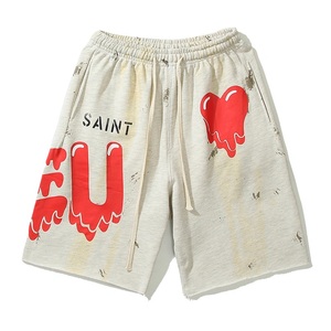 Short de Sport Homme Epais Lavé à l'Acide Streetwear Vintage avec Motif Solide Elastique Taille Moyenne Style Rue Haute - Product Image 2