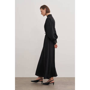 Vestido de Noche Largo de Satén con Corte en A, Detalle de Manga de Tul, Cintura Imperio, Estilo Sencillo para Fiesta, Talla XL - Product Image 3