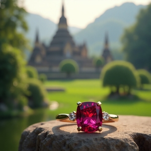 Customizable 18K <strong>Gold</strong> Ruby Cushion Cut <strong>Ring</strong> Fine Thai Jewelry Heirloom Quality Statement Piece for <strong>Weddings</strong> <strong>and</strong> Parties - Product Image 3