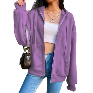 Nouveau décontracté plaine fermeture éclair sweats à capuche pour femme 100% coton biologique gros pull personnaliser Design élégant sweats à capuche - Product Image 2