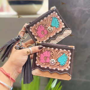 Monedero de piel de vaca personalizado de nuevo diseño, elegante cartera delgada Unisex con cuero mecanizado a mano, bolso de mano de estilo occidental - Product Image 1