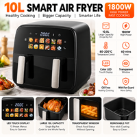 Friteuse à air numérique grande capacité 10L 1800W avec fenêtre visible et écran LCD, cuisinière électrique sans huile, OEM ODM Vente en gros
