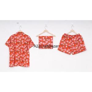 Conjunto de Pijama Corto para Mujer con Estampado Floral Clásico, 100% Algodón Puro, Transpirable, Suave, con Cierre de Cordón - Product Image 5
