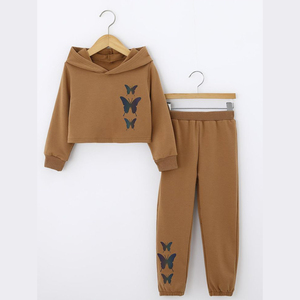 Offre Spéciale personnalisé en gros papillon femmes survêtement épais polaire pull à capuche survêtement ensembles plaine femmes survêtement - Product Image 1