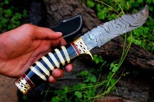 Cuchillo Bowie de Caza de Acero de Damasco Hecho a Mano de Primera Calidad, Tamaño Personalizado, DIY, OEM, con Mango Cómodo y Cuchillo Desollador - Product Image 4