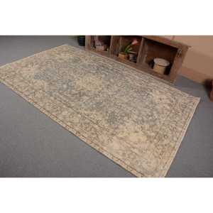 Alfombra turca Vintage clásica Beige azul 5,2X8,8 pies de retazos de lana con respaldo de látex para sala de estar adolescente estilo pasillo Tabriz - Product Image 3