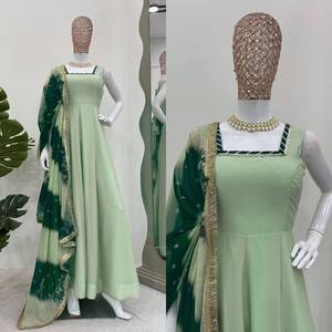 Diseñador indio y pakistaní hermoso pesado Dupatta vestido largo con elegante seda Kurti vestido traje tela - Product Image 4
