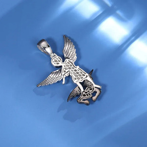 Colgante del Arcángel Miguel con Dragón, Plata 925, Moissanita, Amuleto Religioso, Joyería Cristiana Unisex - Product Image 2