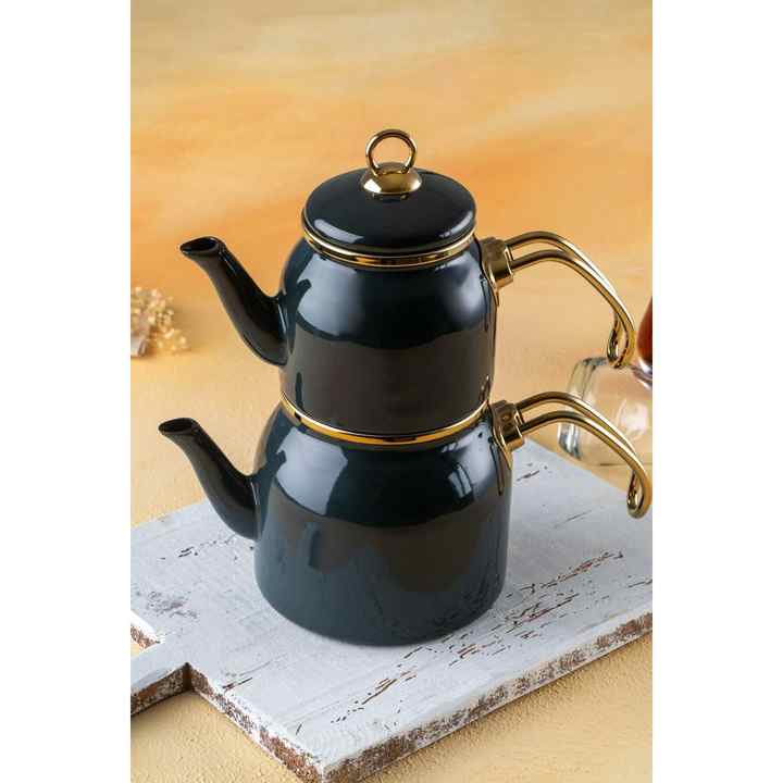 Acar 5755 Qualita Maya Mini Enamel Teapot Set - Gray