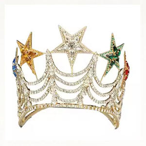 Nouvelle Couronne Traditionnelle Maçonnique Grand Matron 5 Étoiles OES en Acier Inoxydable Doré avec Strass, Ajustable, Modèle 2026 OEMCrown - Product Image 1