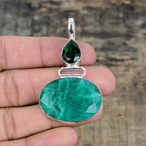 925 argent Sterling émeraude pierres précieuses pendentif bijoux à la main en argent Boho Style pendentif bijoux pour femmes cadeau de mariage pour femme - Product Image 2