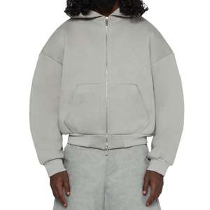 Streetwear personnalisé 100% sweat à capuche en coton fabricant poids lourd 500 gsm recadrée Boxy sweat à capuche zippé pour hommes vente en gros - Product Image 2