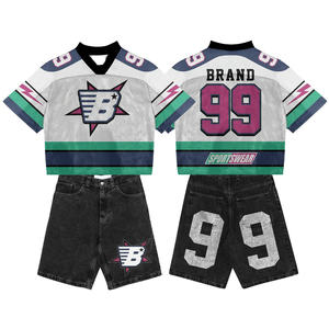 Camiseta de fútbol retro recortada poliéster personalizada ropa de calle camiseta de malla americana de gran tamaño fútbol - Product Image 5