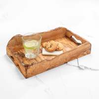 Plateau de petit-déjeuner en bois artisanal, écologique, durable, avec poignée, finition polie, qualité commerciale, dimensions 13,8/15,7 pouces