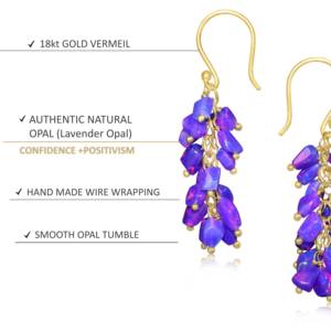 Pendientes de racimo de cuentas de ópalo de lavanda Natural para mujer en Plata de Ley 925 oro amarillo relleno hecho a mano regalo de joyería de piedra natal - Product Image 4