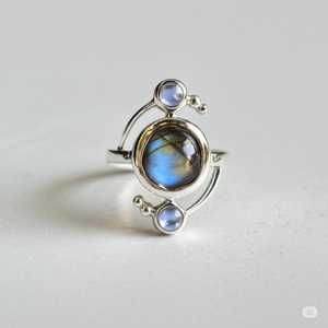 Solide 925 Sterling Argent Plaqué Naturel Labradorite Poire Ronde Lunette Réglage 7mm Anneau À La Main Bijoux De Mode Pour Les Femmes - Product Image 3