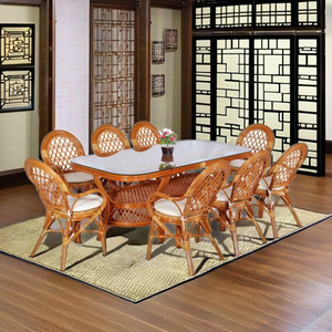 Cómodo juego de comedor de ratán con mesa larga de diseño antiguo asiático para muebles de hogar, Hotel y Villa de Indonesia - Product Image 3