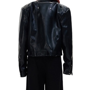 OEM Wholesale Custom Embroidery Logo Black <b>Real</b> <b>Leather</b> <b>Jacket</b> Plain Black Fit Zipper <b>Leather</b> <b>Jacket</b> With Four Pockets - Product Image 3