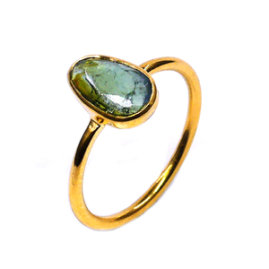 Bagues en pierres précieuses de tourmaline verte classique pour femmes en argent sterling 925 plaqué or à la mode et élégantes - Product Image 3