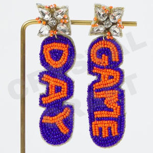 Pendientes colgantes con cuentas Vintage naranja blanco azul para mujer boda patriótico Memorial Day-Material de tela estilo Pony up - Product Image 3