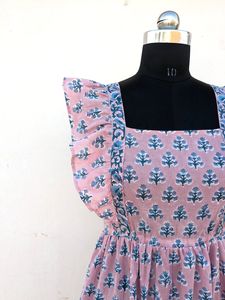 Tay Khối In Váy Mù<span class=keywords><strong>a</strong></span> Hè Ăn Mặc Bông Hoa In Handmade Made In Ấn Độ Khối In Bông Tier Ăn Mặc - Product Image 3