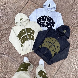 Ensemble de survêtement unisexe de haute qualité avec broderie et fermeture éclair délavée, ensemble de pantalons de survêtement et sweat à capuche personnalisés et lourds avec lavage à l'acide - Product Image 3