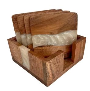 Ensemble de sous-verres en résine époxy de haute qualité Bois de qualité avec tapis rond carré décoratif effet océan - Product Image 5