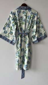 Vestido Kimono de algodón, Kimono de Bata de baño, Kimono de algodón estampado a mano, Bata de ducha, Bata Kimono de algodón - Product Image 2