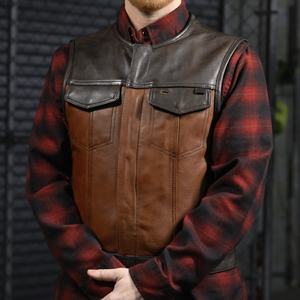 เสื้อกั๊กหนังสำหรับขี่มอเตอร์ไซค์ เสื้อกั๊กหนังแบบกำหนดเองสำหรับผู้ชาย เสื้อผ้าสำหรับนักขี่มอเตอร์ไซค์ที่ทนทาน อุปกรณ์ป้องกันสำหรับการแข่งรถ - Product Image 2