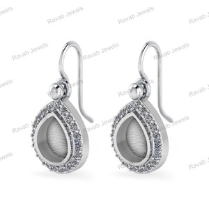 Pendiente de Plata de Ley 925, 8x10mm, corte de pera, monturas CZ, recuerdo de resina de oro de 14K, alto diseño personalizado para mujer, joyería de regalo perfecta - Product Image 5